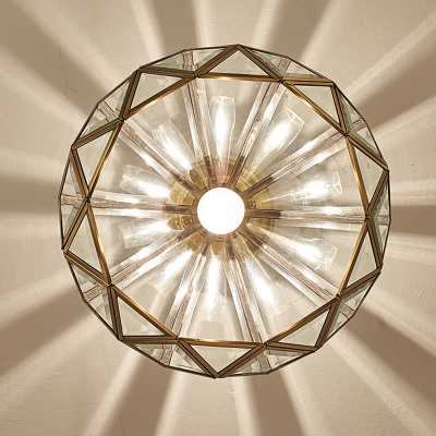 Brass Faceted Ceiling Light Classic Clear Glass 1 Head Entryway Semi Flush Light Fixture