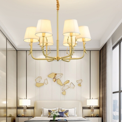 Brass Plated Ceiling Chandelier Rustic Metal Deer Pendant Lighting with Tapered Fabric Shade