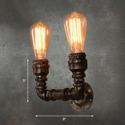 Bronze Symmetric Piping Wall Light Steampunk Metal 2-Head Bistro Wall Mount Lamp