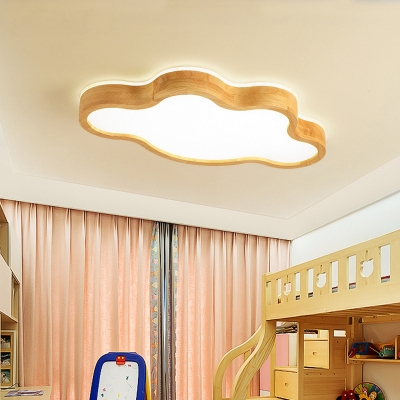 Celestial Ceiling Mounted Lamp Kids Style Acrylic Nursery LED Flush-Mount Light in Wood