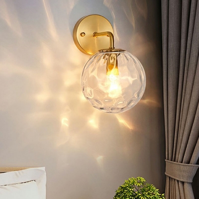 Clear Rippled Glass Ball Wall Light Sconce Postmodern 1 Head Gold Finish Wall Mounted Lamp