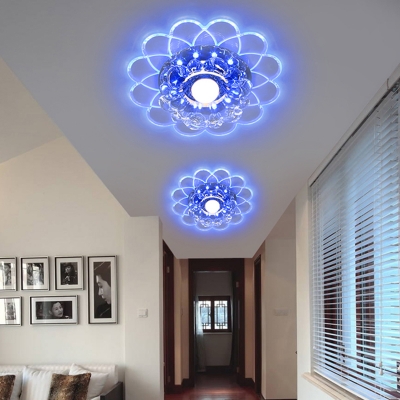 Clear Scalloped LED Ceiling Lighting Modernist Crystal Flush Mount Spotlight for Aisle
