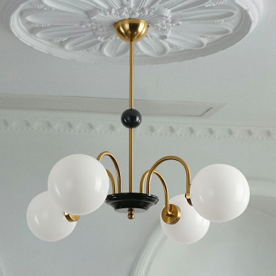 Cream Glass Ball Shade LED Suspension Light Nordic Style Chandelier Light for Living Room