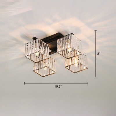 Crystal Cubic Semi Flush Ceiling Light Postmodern Flush Mounted Lamp for Bedroom