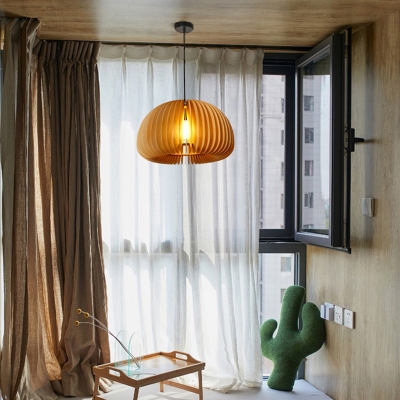 Dome Shade Living Room Suspension Lighting Wood 1 Head Minimalist Pendant Ceiling Light