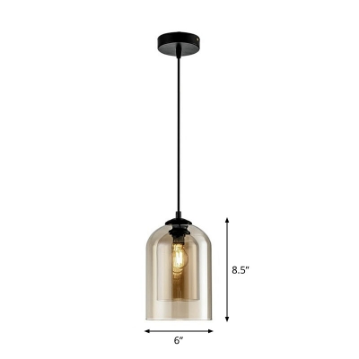 Dual Glass Cloche Shaped Pendant Postmodern 1-Light Black Down Lighting for Dining Room