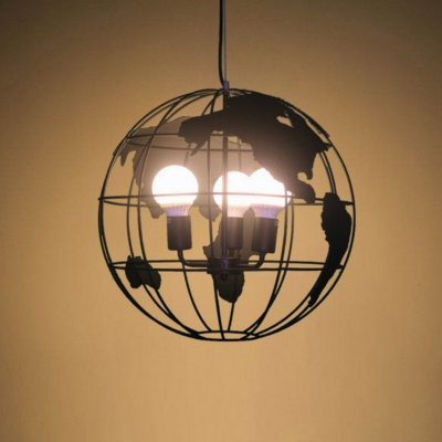 Earth Globe Iron Hanging Ceiling Light Industrial 1 Head Bedroom Suspension Pendant Light