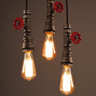 Edison Bulb Design Metal Pendant Light Industrial 1-Head Dining Room Drop Lamp with Decorative Valve Handle