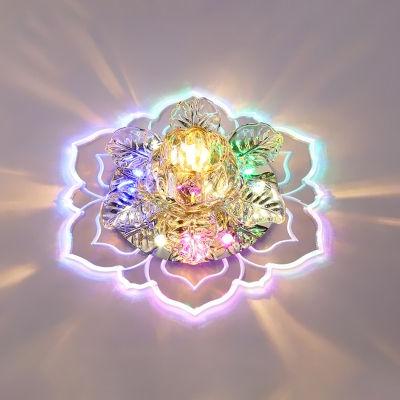 Flower Blossom Corridor Ceiling Flush Light Crystal Modernist LED Flushmount Light in Clear