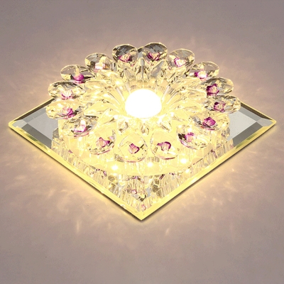 Flower Porch Ceiling Mounted Lamp Clear Crystal Modernist LED Flushmount Lighting