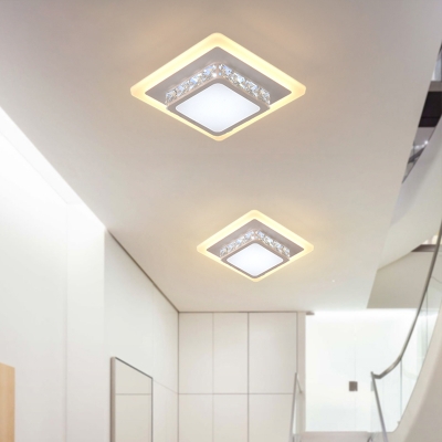 Geometric Shaped Foyer Small Ceiling Mount Lamp Beveled-Crystal Minimalist LED Flush Light