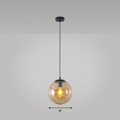 Globe Shaped Restaurant Ceiling Pendant Lamp Glass 1 Head Minimalistic Suspension Light in Black