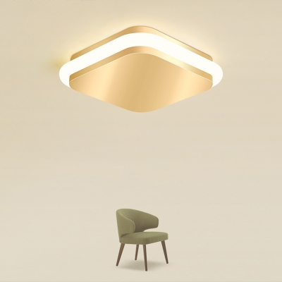 Gold Finish Small Ceiling Lamp Minimalistic Metal Flush Mount Light Fixture for Corridor