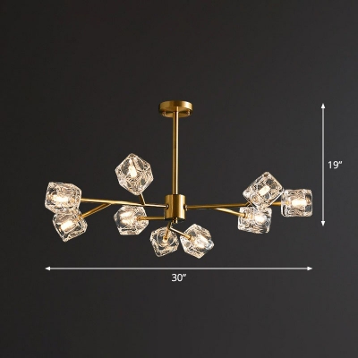 Ice Cube Shaped Hanging Chandelier Postmodernism Crystal Gold Finish Pendant Light
