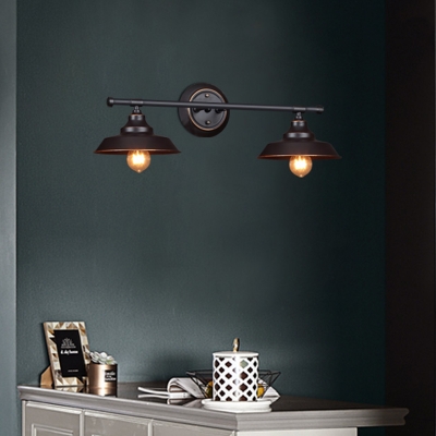Industrial Pot Lid Vanity Light Iron Sconce Wall Lighting in Dark Coffee for Bathroom