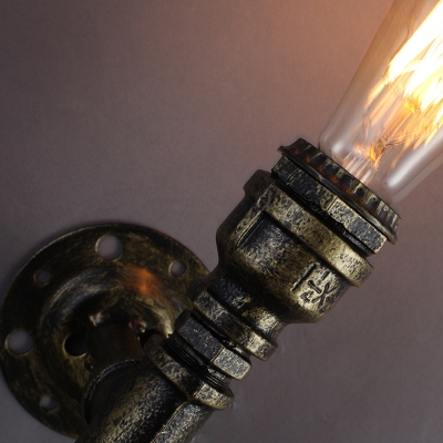 Iron Bronze Finish Sconce Light Torch Shaped Pipe Single Steampunk Wall Mounted Light