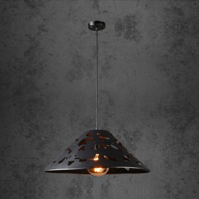 Iron Conical Ceiling Light Modern Single Restaurant Hanging Pendant Lighting in Black