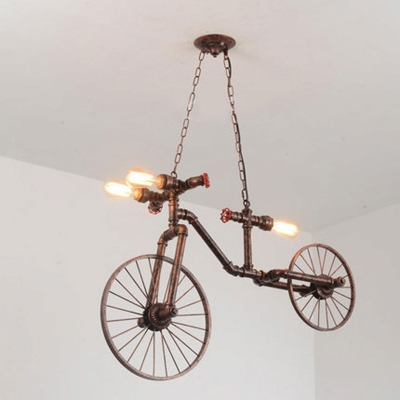 Iron Piping Bicycle Ceiling Lighting Industrial 3 Heads Restaurant Chandelier Light Fixture