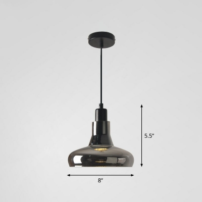 Lid Shaped Ceiling Suspension Lamp Modern Smoky Glass 1-Light Black Pendant Light Kit