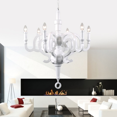 Metal Candelabra Suspension Light Retro Style 6 Heads Living Room Chandelier Light in White