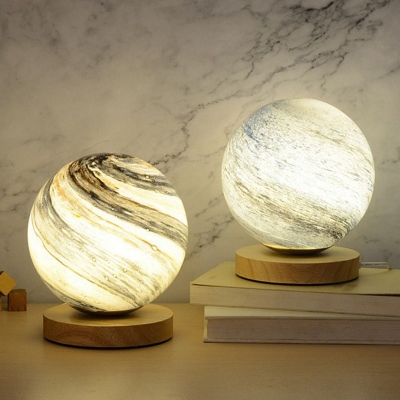 Minimalist Globe Shade LED Table Lamp Handblown Glass Bedroom Moon Nightstand Lighting