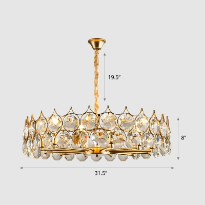 Minimalistic Chandelier Lighting Circular Suspension Light with Crystal Shade for Living Room