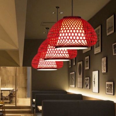 Modern Hand-Twisted Hanging Light Bamboo 1 Bulb Restaurant Ceiling Suspension Lamp