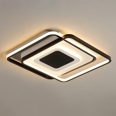 Modern LED Flush Light Fixture Black Square Ceiling Mounted Lamp with Acrylic Shade