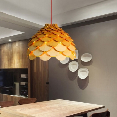 Modern Style Pinecone Shade Ceiling Light Wood Single Restaurant Hanging Pendant Light