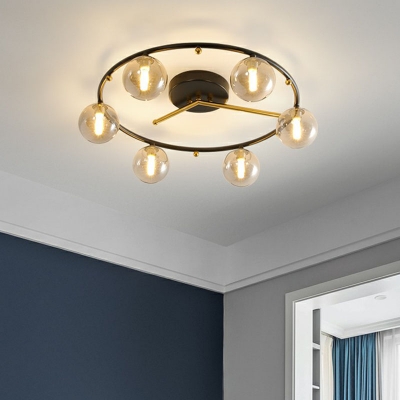 Nordic Style Ball Flush Mount Light Glass 6 Bulbs Living Room Semi LED Flush Chandelier
