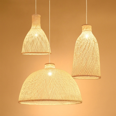 Nordic Style Handcrafted Ceiling Lighting Bamboo 1 Bulb Tea Room Hanging Lamp in Wood