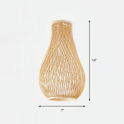 Pear-Shaped Bamboo Ceiling Light Nordic Style 1 Bulb Wood Hanging Lamp for Tea Room