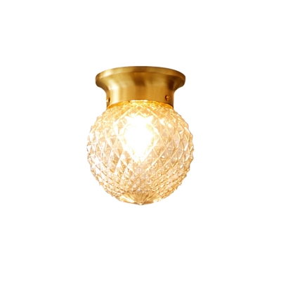 Pinecone Foyer Ceiling Flush Light Rustic Lattice Glass 1-Bulb Brass Finish Flushmount Lighting