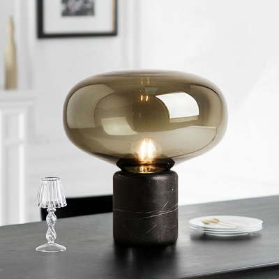 Post-Modern Cylinder Base Table Light Marble Single Living Room Nightstand Lighting with Glass Shade