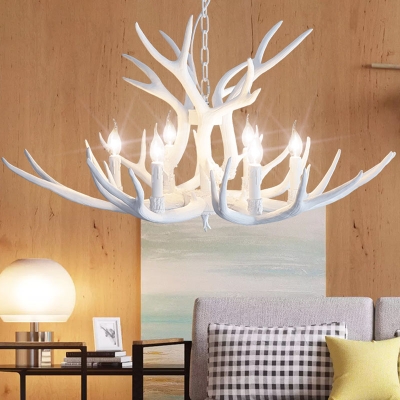 Resin Ceiling Chandelier Country Style White Antler Bedroom Ceiling Suspension Lamp