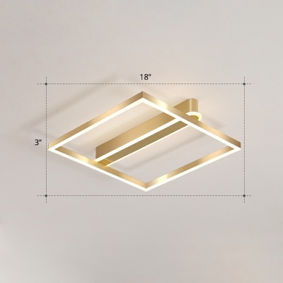 Simple Square LED Ceiling Light Metal Bedroom Flush Mounted Light in Brushed Gold