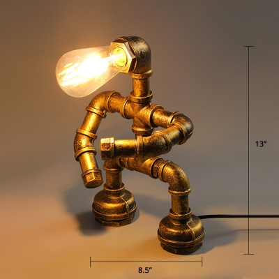 Single-Bulb Table Lighting Industrial Water Pipe Iron Nightstand Lamp in Bronze for Cafe