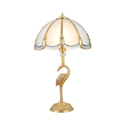 Single Table Lamp Classic Peacock Feather Beveled Glass Nightstand Light in Brass for Living Room