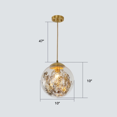 Sphere Bedroom LED Ceiling Light Glass Single-Bulb Post-Modern Hanging Pendant Light in Gold