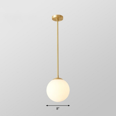 Spherical Opaline Glass Hanging Lamp Minimalist 1 Bulb Gold Down Lighting Pendant for Open Kitchen