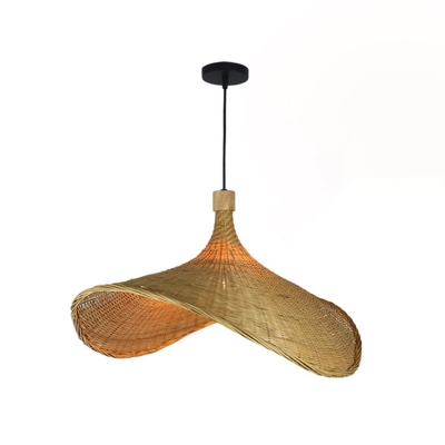 Straw Hat Restaurant Ceiling Light Bamboo Single Modern Hanging Pendant Light in Wood