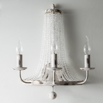 Traditional Candlestick Wall Mount Light Iron Wall Light Fixture with Crystal Bead in White