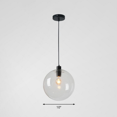 Transparent Glass Ball Ceiling Lighting Simple 1 Bulb Black Pendant Light Fixture