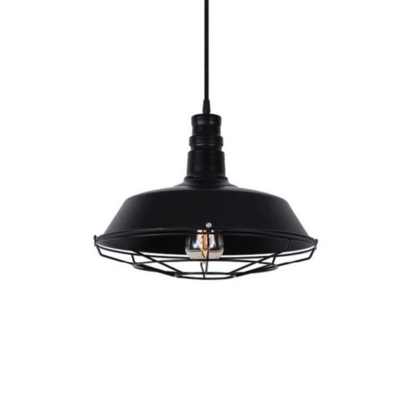 Vintage Barn Shaped Pendant Lighting 1 Head Iron Suspension Lamp with Pointed Cage Bottom in Black