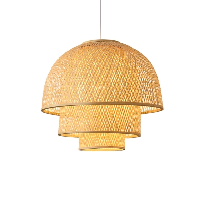 Weaving Suspension Lighting Minimalist Bamboo 1 Head Tea Room Pendant Ceiling Light in Wood