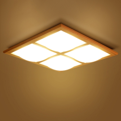 Wood Checked Grill Flush Mount Lamp Contemporary Acrylic Surface Mounted Led Ceiling Light