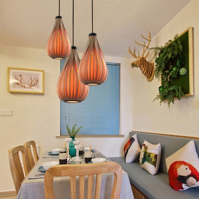 Wood Teardrop Ceiling Light Nordic Style 1 Bulb Ceiling Lighting in Orange for Restaurant