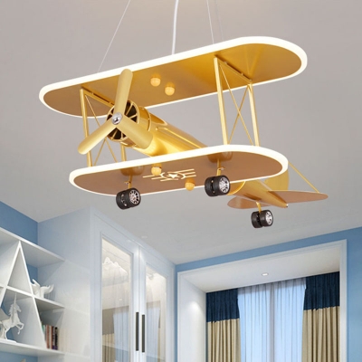 Yellow Finish Biplane Pendant Lighting Childrens LED Metal Ceiling Chandelier for Playroom