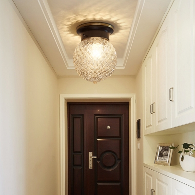 1 Head Ceiling Light Classic Globe Glass Semi Flush Light Fixture in Gold for Corridor
