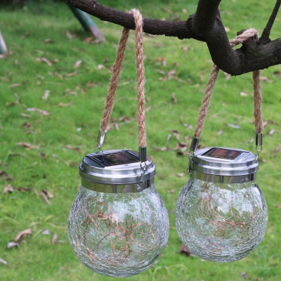 1 Pc Simplicity Wishing Jar Solar Suspension Lighting Clear Crackle Glass Courtyard LED Pendant Light